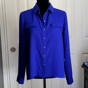 T Tahari Blue Button Down blouse